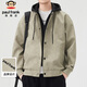 大嘴猴（paul frank）皮衣男士夾克男春秋季美式復古假兩件外套男潮牌上衣 卡其色 M
