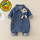 G.duck嬰兒衣服春裝長(cháng)袖兒童牛仔連體衣兒童裝百天男寶寶衣服哈衣爬服 藍色 口袋無(wú)開(kāi)口 73cm 73碼建議7-9個(gè)月13-18斤cm