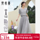 梵希蔓溫柔百搭套裝裙夏季新款蕾絲拼接上衣網(wǎng)紗長(cháng)裙套裝 淺灰色   L   
