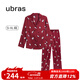 ubras流光滿(mǎn)印翻領(lǐng)短袖短褲套裝家居服睡衣女薄款舒適居家 【女款】長(cháng)袖長(cháng)褲-好奇貓貓-紅 M
