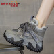 布諾旅（BRONOLV）冬季厚底高幫大棉鞋女加絨加厚2025新款內增高9cm保暖休閑老爹鞋 灰色單里【增高9cm】 39 【標準碼】