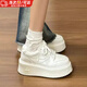 JIOESC厚底小白鞋女四葉草百搭增高松糕鞋運動(dòng)休閑板鞋ins春季新款顯高 米白色38碼
