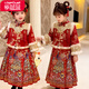 樂(lè )芭鼠童裝女童拜年服冬季新中式禮服國風(fēng)兒童漢服唐裝新年女孩過(guò)年衣服 紅色 120 碼