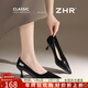 ZHR裸色高跟鞋女新款尖頭細跟女鞋法式氣質(zhì)通勤單鞋 BQ117G 黑色 38