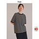 旅途原品ltyp  絲麻棉經(jīng)典文藝條紋上衣 休閑百搭T恤/開(kāi)衫女春季 短袖T恤-黑杏條紋 L