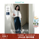 茵曼（INMAN）復古分割設計牛仔裙洗水A字寬松顯瘦半身裙子 深牛仔藍 M