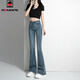 AEMAPE牛仔褲女2025秋冬新款微喇叭高腰彈力緊身毛邊顯瘦洋氣簡(jiǎn)約闊腿褲 復古藍加長(cháng)165CM以上拍  XL _127-137斤