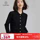 帕什羊絨衫女開(kāi)衫系扣襯衣100%山羊絨秋冬針織毛衣女PS-08 經(jīng)典黑 L (105-125斤)