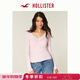HOLLISTER【甜美百搭】25秋修身蕾絲系帶長(cháng)袖內搭T恤女裝339-5253 淺粉色 S (165/84A)