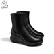 懶洋洋秋冬新款真皮軟底高跟女短靴厚底圓頭舒適牛皮中筒靴1203A 黑色 37
