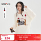 三福（SANFU）毛衣2025冬季可愛(ài)毛絨小狗圖案寬松圓領(lǐng)上衣女裝509727 米白色 M