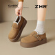 ZHR勃肯鞋女厚底增高休閑女鞋外穿百搭全包花邊單鞋 AB175駝色37