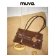 MUVA英倫風(fēng)袢帶牛皮大容量通勤包包女式2025新款單肩包新年情人節禮物