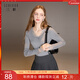 三彩2025冬季新款修身針織衫蕾絲V領(lǐng)打底衫長(cháng)袖M