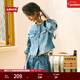 Levi's李維斯女士法式元氣時(shí)尚潮流休閑簡(jiǎn)約圓領(lǐng)短款藍色牛仔外套 淺藍色 S