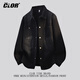 CLOR美式復古牛仔外套男春秋季潮牌休閑長(cháng)袖襯衫工裝夾克JK04黑色2XL