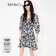 MO&Co.【涼感抗菌】桑蠶絲混紡法式春日碎花連衣裙氣質(zhì)黑白裙子女 黑白花色 XS 155
