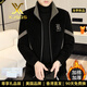 XJSGS國際高端品牌男士短款外套2026秋冬新款加絨加厚休閑保暖呢子夾克 高檔黑色加棉款【現貨速達】 秋冬款 XL 【建議125-140斤】