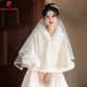 皮爾卡丹（pierre cardin）新娘結婚毛披肩婚紗披肩斗篷婚禮保暖披風(fēng)白色開(kāi)衫伴娘皮草外搭冬 【白色】
