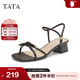 他她（TATA）一字帶高跟涼鞋女時(shí)尚通勤法式粗跟涼鞋秋新7ZO06BL4 啡色 38