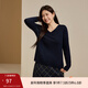 纖莉秀【裸感肌底衣】翻邊V領(lǐng)軟糯不扎針織衫大碼女裝胖mm冬新款4708 藏藍色 2XL