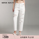 MISS SIXTY牛仔褲復古顯瘦百搭女破洞鉆飾鏈直筒褲美式休閑風(fēng) 白色 26