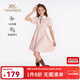 英氏（YEEHOO）女童連衣裙兒童裙子夏季裝時(shí)尚淑女學(xué)院風(fēng)半袖公主裙新款中小童裝 珍寶樂(lè )園淡粉 【5A抗菌】 150