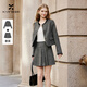 香影灰色小香風(fēng)短外套套裝女2026春季新款學(xué)院風(fēng)百褶裙短裙兩件套 深灰 M