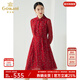 喬萬(wàn)尼春裝女年秋季新款 中長(cháng)襯衫裙氣質(zhì)修身顯瘦印花長(cháng)袖雪紡連衣裙 中年女裝 紅色 M