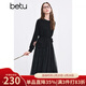 百圖betu女裝冬季新款連衣裙圓領(lǐng)假兩件拼接網(wǎng)紗裙子女2411T85 黑色 S