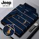 JEEP SPIRIT男裝品牌條紋棉短袖t恤男士polo.衫翻領(lǐng)夏季寬松中老年半袖 孔藍 L 175(建議體重120-140斤)
