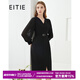 愛(ài)特愛(ài)（EITIE）秋新款商場(chǎng)同款時(shí)尚氣質(zhì)輕商務(wù)腰帶V領(lǐng)顯瘦燈籠袖連衣裙女6307020 黑20 2XL 175