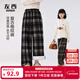 左西女童加絨褲子秋冬加厚保暖2025新款兒童復古格紋褲大童闊腿褲 黑白格 160 cm