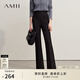 AMII2025冬百搭溫暖抓毛牙簽褶高腰喇叭休閑長(cháng)褲女黑色褲子12544143 黑色 L
