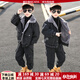 BICAIYA童裝男童冬裝加絨套裝新款中大童外套兒童服裝男孩牛仔加厚兩件套 灰色套裝 加絨 150 (建議140-150cm重62-80斤)
