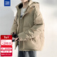 唐獅冬季新款羽絨服男連帽短款加厚保暖外套韓版青少年面包服WP 沙色/一批 L