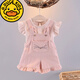G.duck/女童夏裝0-1-2-3周歲女寶寶背帶短褲兩件套夏天新款衣服兒童套裝 粉紅色 90 cm