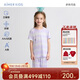 愛(ài)慕兒童家居服女童孩蘭精莫代爾短袖上衣五分褲睡衣套裝女紫條紋160