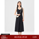 自巧小個(gè)子設計感U領(lǐng)對褶無(wú)袖連衣裙女2024夏裝新款收腰顯瘦長(cháng)裙 謐黑色 XS (2碼)