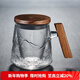 容山堂玻璃茶杯耐熱杯子茶水分離泡茶杯帶蓋大容量過(guò)濾個(gè)人專(zhuān)用綠茶杯 浮雕海浪紋木把玻璃泡茶杯