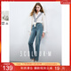 三彩2025春季新款修身鉛筆褲牛仔褲高腰九分褲復古小個(gè)子M