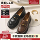 百麗（Belle）復古抓皺鎏金樂(lè )福鞋女款商場(chǎng)款牛皮粗跟jk樂(lè )福鞋E1Y1DCA5 黑色 36