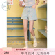 紫涵（ZIHAN）紫涵做舊卷邊刺繡牛仔短褲女2025年夏季新款松緊高腰藍色休閑熱褲 牛仔藍 S