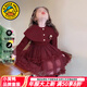 G.duck小黃鴨童裝拜年服女童連衣裙加絨加厚蓬蓬裙兒童裙子過(guò)年衣服女孩 酒紅色 90 建議1~2歲（80-90cm）
