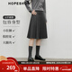 紅袖（hopeshow）高級復古感半身裙2025冬季新款女裝MIU系百搭顯瘦氣質(zhì)A字百褶裙 煙灰056 L