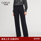 歌莉婭厚款褲子女秋冬2025新款針織休閑褲黑色直筒長(cháng)褲1EDL1I220 03X黑色花灰雙色 XS