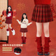 NICKYBABY女童半身裙秋冬毛呢短裙兒童2026新款紅色年服裙子大童格子百褶裙 4539紅色格子百褶裙 120 cm