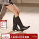 73Hours女鞋布萊頓冬季新款純色平底長(cháng)筒方跟顯瘦騎士靴