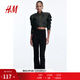 H&M女裝褲子2025秋季新款時(shí)尚休閑松緊高腰喇叭打底褲長(cháng)褲1259460 黑色 XL 170/100