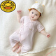 G.duck嬰兒純棉連體衣夏新生兒哈衣小寶寶護肚偏襟系帶蝴蝶衣薄款空調服 淺粉色 小皇冠 蝴蝶衣 59cm